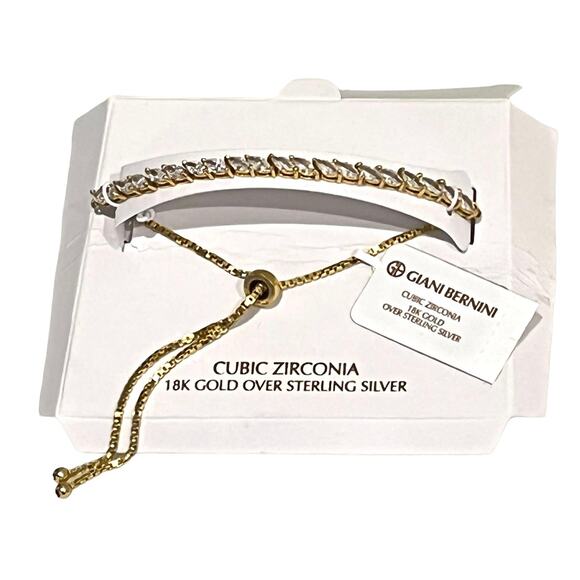NEW Giani Bernini BOLO BRACELET 18k Gold Plate Cubic Zirconia Marquise Cut NWT - Picture 6 of 7